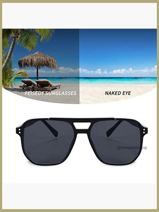 Retro Square Aviator Sunglasses, Plastic Frame, UV400 Protection, Non-Polarized main image 6
